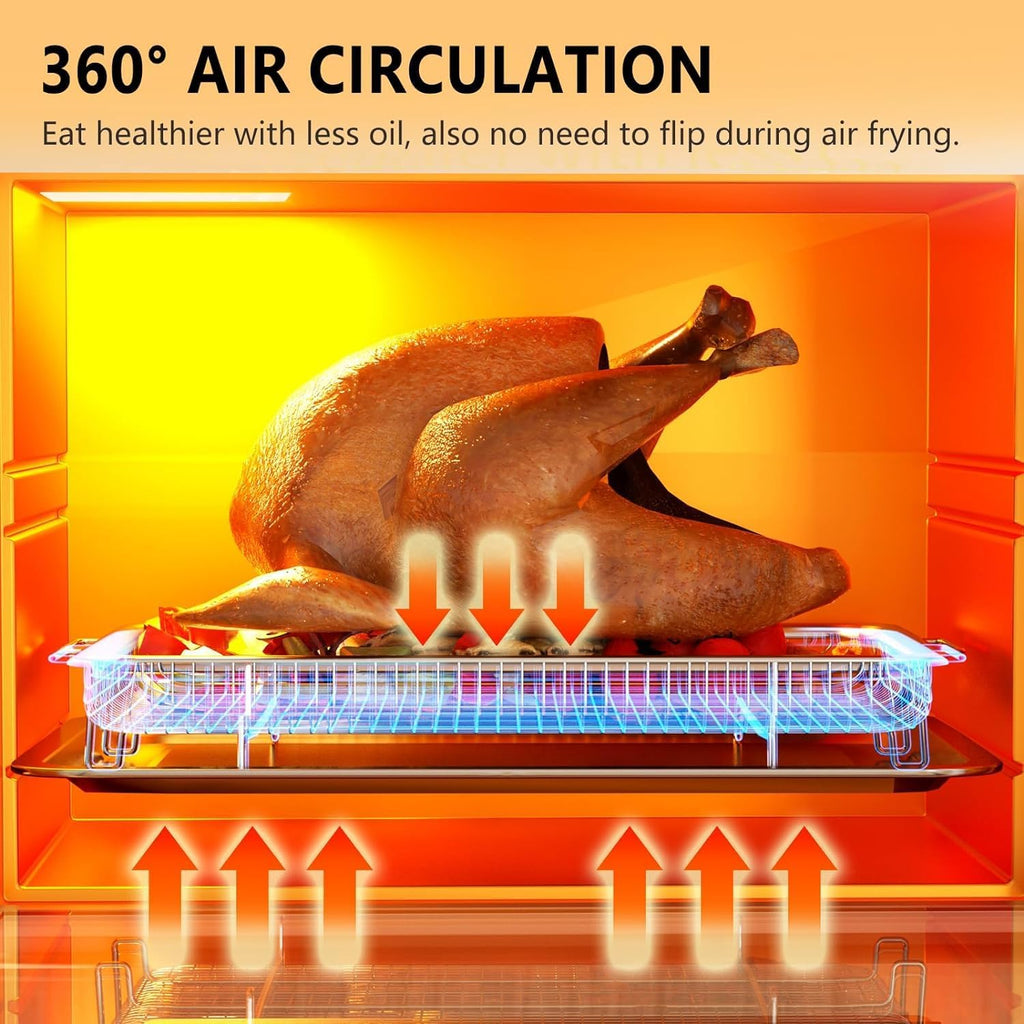 Air Fryer Basket for Oven, 3 Set Stainless Steel Oven Air Fryer Basket and Tray with 90 PCS Parchment Papers, OPENICE Air Fryer Pans and Crisper Tray - 18.7" x 12.8", 15.6" × 11.6" & 12.8" × 9.6"