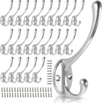 Wall Hooks for Hanging, 25-Pack Heavy Duty Metal Coat Hooks, for Living Room, Bathroom, Kitchen, Bedroom for Towel, Hat, Key, Closet, Bag (Silver)