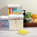 Felli Flip Tite Storage Container with Lid 4” RECTANGULAR Airtight Ring Flip Top, Stackable Kitchen Counter Pantry Organizer Acrylic Canister Jar for Pasta Spaghetti Cereal Granola Coffee (1.9qt)