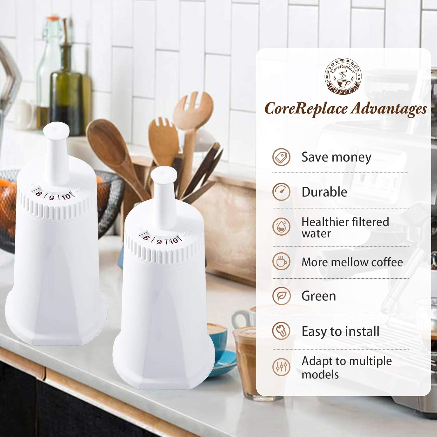 2 Pack of Replacement Water Filter for Breville Claro Swiss Espresso Coffee Machine - Compare to Part #BES008WHT0NUC1