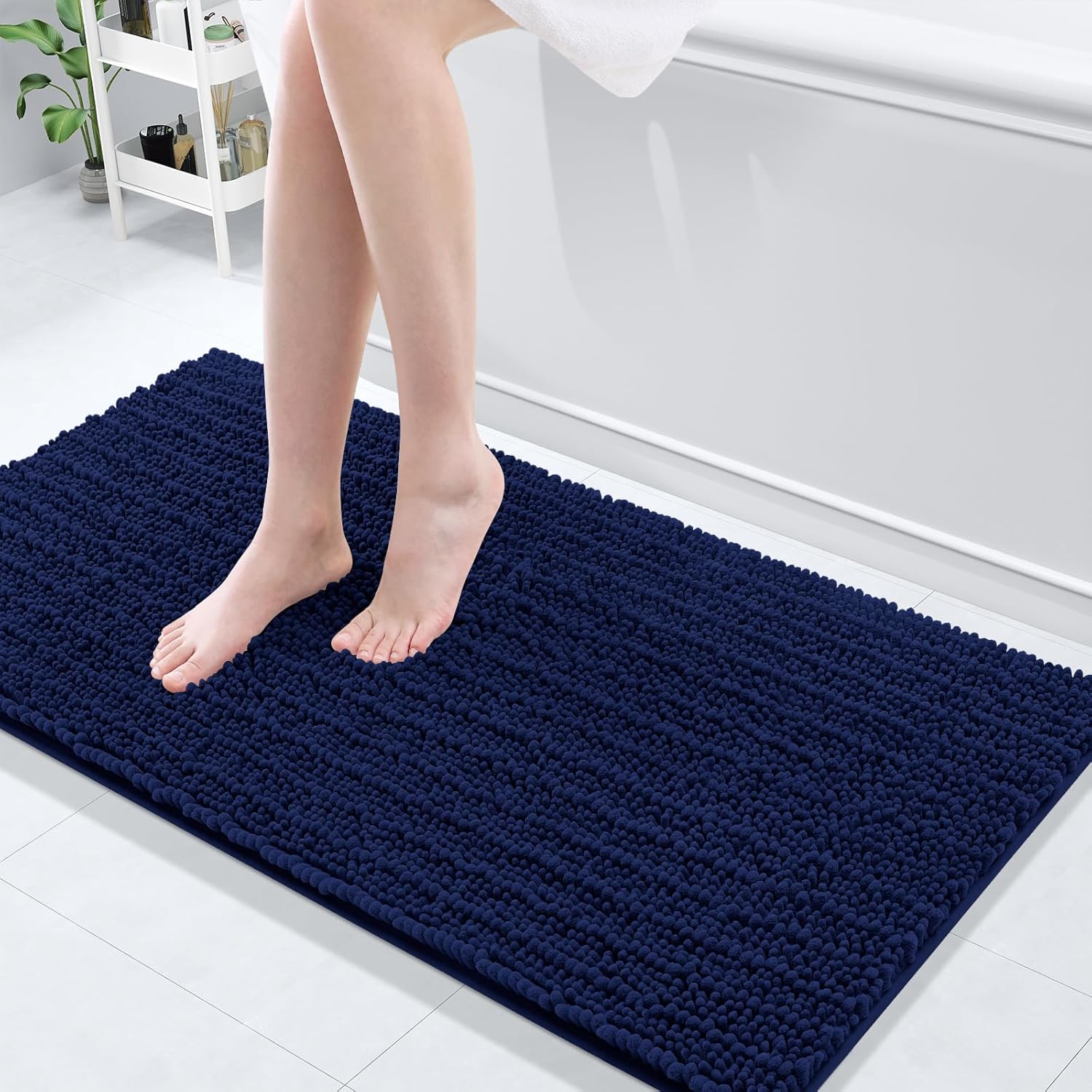 Arotive Luxury Chenille Bathroom Rug Mat, Extra Soft Thick Absorbent Shaggy Bath Rugs, Non-Slip Machine Wash Dry, Plush Bath Mats for Bathroom, Shower and Tub, 47x20, Navy