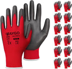 KAYGO Safety Work Gloves PU Coated for Men and Women, 12 Pairs KG11P Seamless Knit Glove with Polyurethane Coated Smooth Grip on Palm and Fingers, Ideal for General Duty Work (XL, Red)