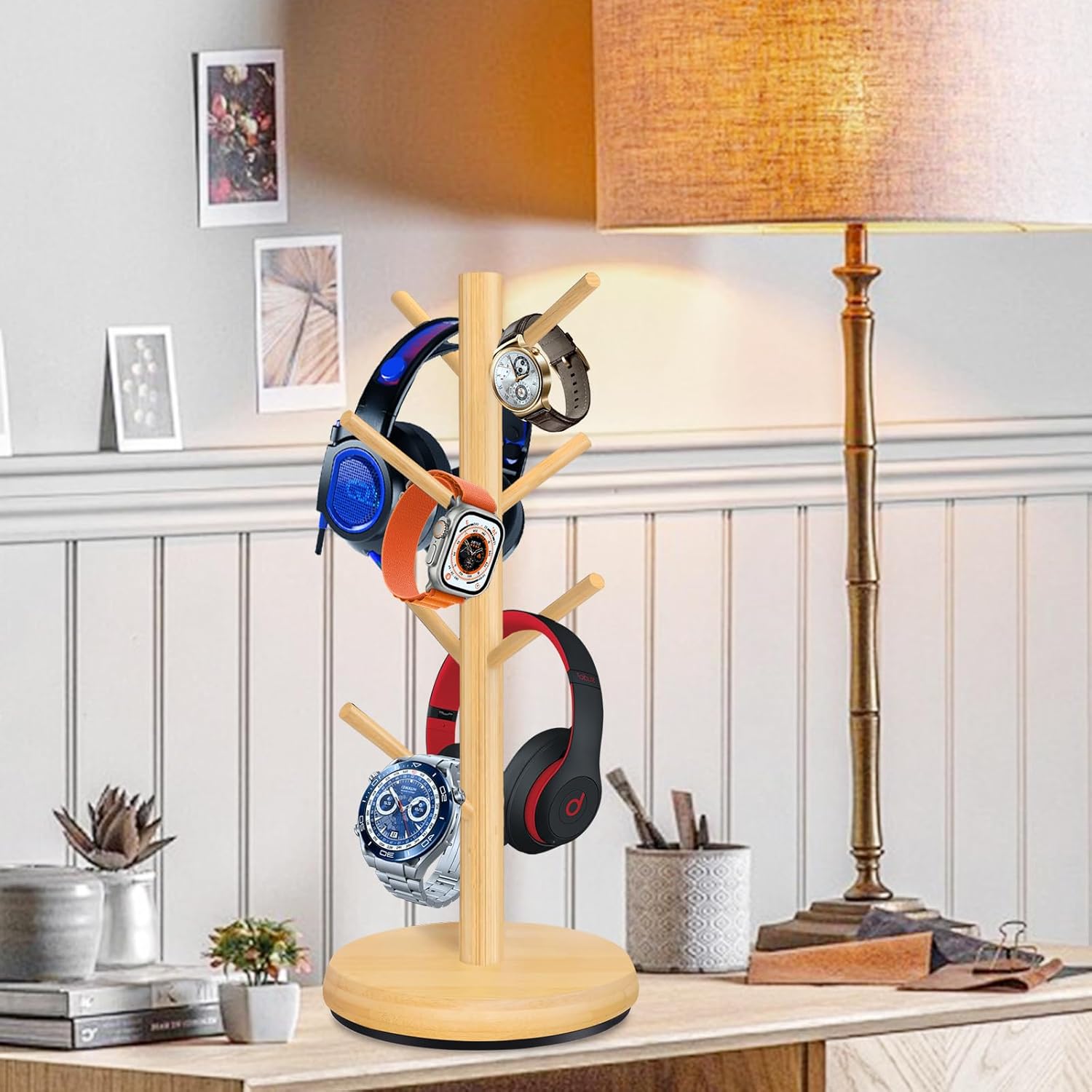 Mug Holder Tree,New Upgraded 360° Rotated 8 Hooks Coffee Cup Holder for Counter,Wood Coffee Mug Rack Standing for Coffe e Bar Accessories and Kitchen Home Organizer(Natural)