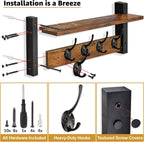 Sorbus Coat Hooks Wall Mount with Shelf – 24 Inch Coat Rack Wall Mount with 5 Heavy Duty Hooks – Floating Wall Shelf with Hooks for Entryway, Bathroom, Bedroom, Kitchen, or Mudroom (Rustic Brown)