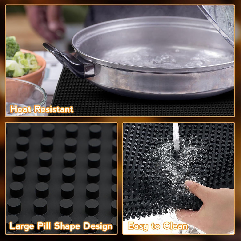Tioncy 1 Pcs Bar Mat for Countertop 28 x 16 Inch Non Slip Cocktail Rubber Coffee Bar Service Mat for Bartending Hot Dishes Restaurants Barbershop Clippers Hot Pads, Black