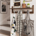 BAMEOS Wall Mounted Coat Rack with Adjustable Easy Install, Rust Proof, Brown Wooden Material, 28.9 Inch Length