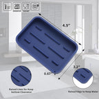 Silicone Kitchen Sink Organizer Tray for Multiple Usage,Easy Clean Sponges Holder for Kitchen Bathroom Counter or Sink,Dish Soap Dispenser,Scrubber,Bottle,Cup Navy Blue 4.9”x 3.2”