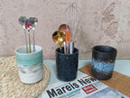 Stoneware Coffee Bar Utensil Holder Tea & Coffee Spoon & Stirrer Holder for Stir Stick Straw Teaspoon Holder Spoon Cup Small Utensil Jar (Sea Water)
