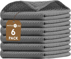 Native Fab 6 Pack Waffle Dish Cloths - 100% Cotton, Absorbent, Quick Dry & Soft Towels for Cleaning, Cooking & Drying Dishes - Perfect for Home, Restaurants, Bars, 12x12 inch - Grey
