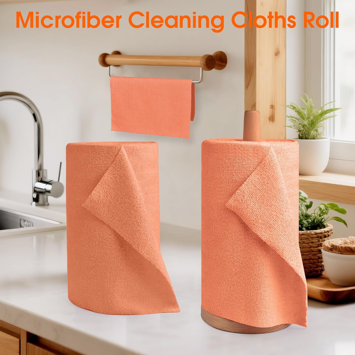 Roll of Microfiber Cleaning Cloth –100 Pack, Tear Away Microfiber Towels, Reusable, Washable, Scratch-Free, Cleaning Supplies,Kitchen Towels for Car, Home, Kitchen, Dishes(Honey Orange)