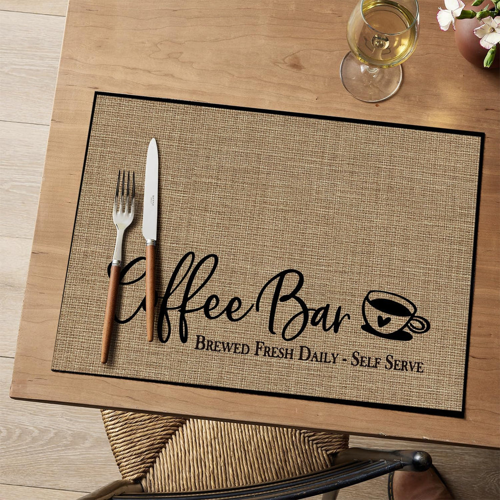 Artoid Mode Coffee Bar Mat Set of 2, Plastic Vinyl Washable Woven Non-Slip Table Mats for Coffee Machine Decor