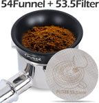 54mm Espresso Dosing Funnel & 53.5mm Puck Screen,PUSEE Coffee Dosing Ring Aluminum Metal,Reusable 1.7mm Thickness 150μm Espresso Puck Screen 316 Stainless Steel Fits 54mm Portafilter