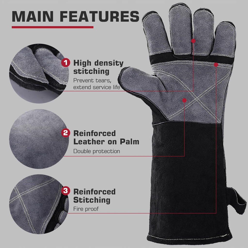 ARCCAPTAIN Welding Gloves 932℉ Heat/Fire Resistant 16 inches Gloves for Stick, Mig, Forge, BBQ, Grill, Fireplace, Baking, Stove Working Protection