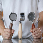 58mm Bottomless Portafilter for Gaggia Classic Pro, Evo, E24 Espresso Machines With Upgraded Walnut Handle and 18-21 Gram Filter Basket