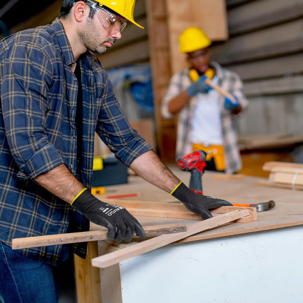 KAYGO Safety Work Gloves PU Coated, 60 Pairs KG11PB Seamless Knit Glove for Men and Women, with Smooth Grip on Palm and Fingers, Ideal for General Duty Work (Large, Black)