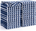 Homaxy 24 Pack Kitchen Dish Cloths, Ultra Soft and Absorbent Dish Towels, Reusable Fast Drying Microfiber Cleaning Cloth, Coral Velvet Wave Design No-lint, 10 x 10 inches, Navy Blue