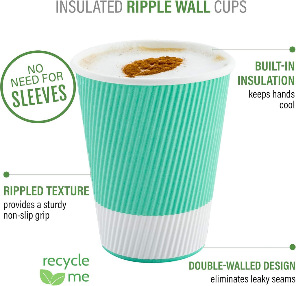 4 oz Light Green Paper Coffee Cup - Ripple Wall - 2 1/2" x 2 1/2" x 2 1/4" - 500 count box