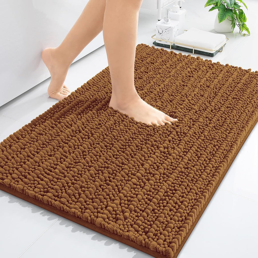 Arotive Luxury Chenille Bathroom Rug Mat, Extra Soft Thick Absorbent Shaggy Bath Rugs, Non-Slip Machine Wash Dry, Plush Bath Mats for Bathroom, Shower and Tub, 24x16, Ochre