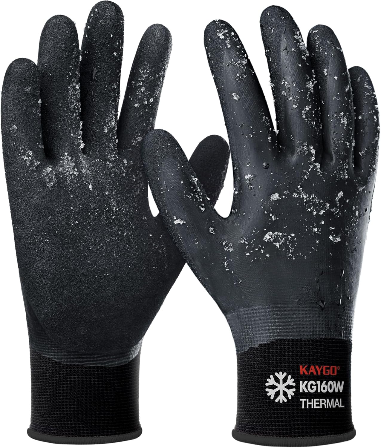 KAYGO Winter Waterproof Work Gloves for Men and Women, 3 Pairs Thermal Insulated Freezer Rubber Coated Gloves,Super Grip,KG160, S, Black,