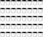 Novelinks 4 Ounce Plastic Jars with Black Lids - Refillable Round Clear Containers for Kitchen & Household Storage - BPA Free (40 Pack)