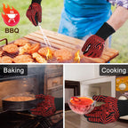 BBQ Gloves, BBQ Accessories 1472℉ Extreme Heat Resistant, Grilling Gloves Silicone Non-Slip Oven Mitts, Kitchen Gloves for BBQ, Grilling, Cooking, Baking-1 Pair 14inch