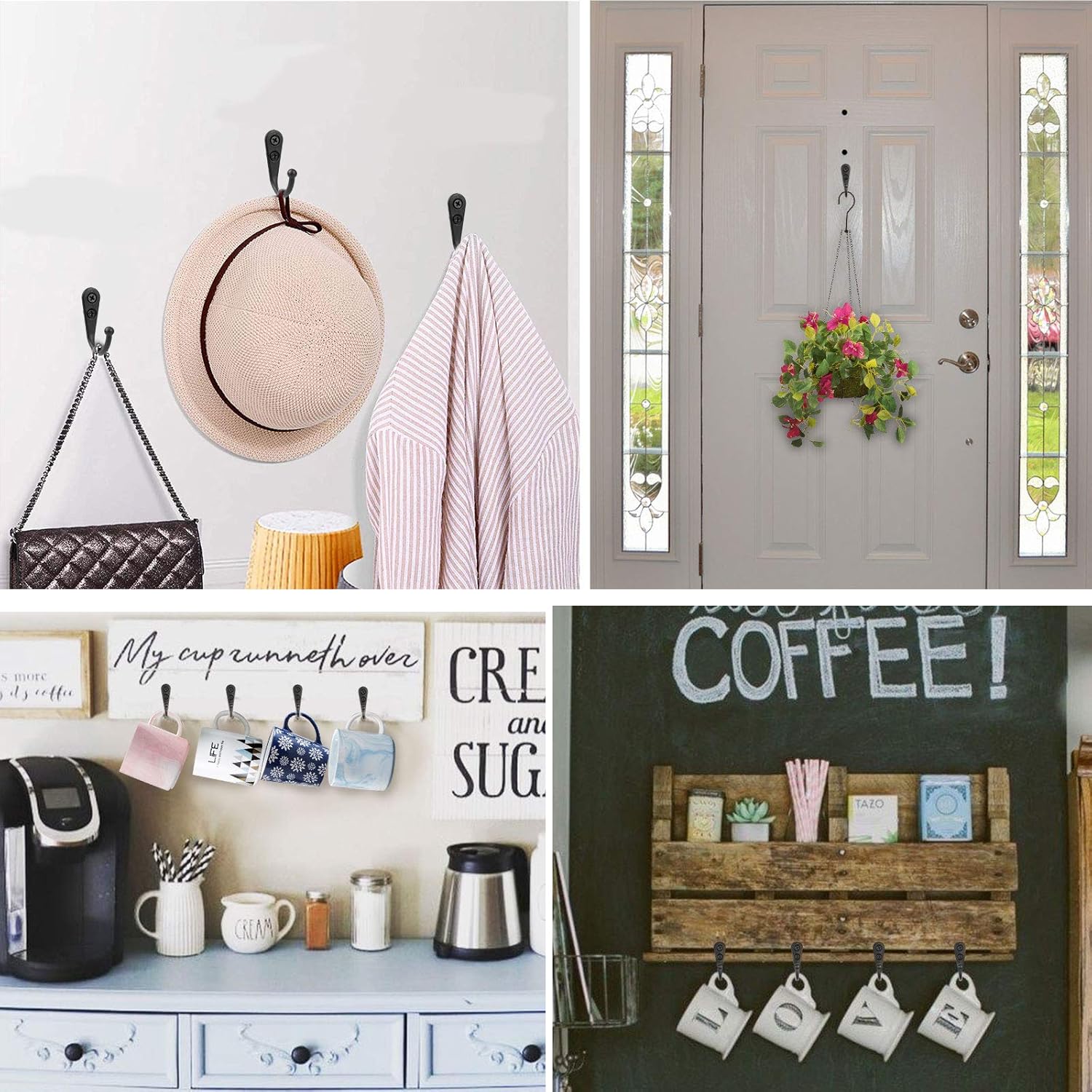 25 Pcs Black Wall Mounted Coat Hooks, Hanger Hook with 50 Pieces Screws for Hanging Hat, Towel, Key, Robe, Coats, Scarf, Bag, Cap, Coffee Cup, Mugs