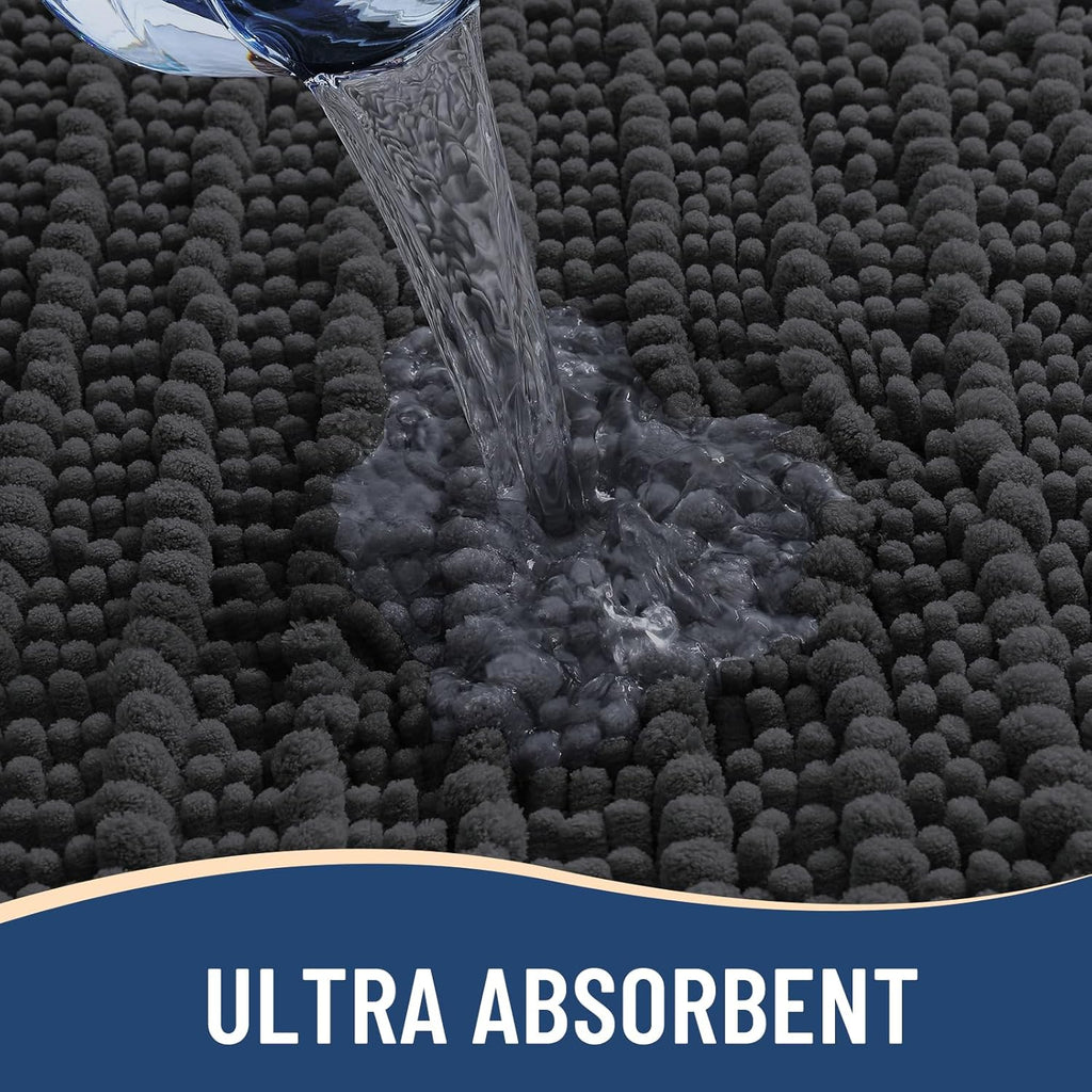 Arotive Luxury Chenille Bathroom Rug Mat, Extra Soft Thick Absorbent Shaggy Bath Rugs, Non-Slip Machine Wash Dry, Plush Bath Mats for Bathroom, Shower and Tub, 47x32, Dark Grey