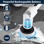 Electric Spin Scrubber - Cordless Cleaning Brush with Digital Display, 2 Speeds, 8 Brush Heads, IPX7 Waterproof, Adjustable Long Handle for Bathroom, Tub, Tile, Shower, and Car