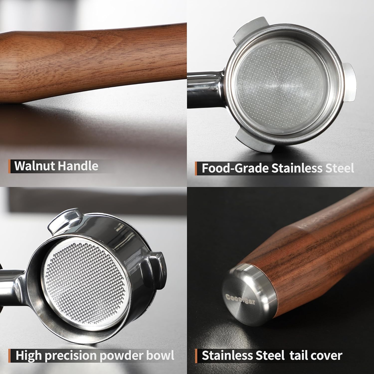 54mm Bottomless Portafilter with Puck Screen | Fits for 54mm Breville Machines | Stainless Steel portafilter and Walnut wood Handle|Espresso Machine Accessories(Walnut)