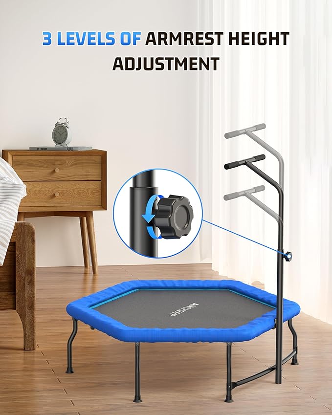 ANCHEER 50" Rebounder Trampoline for Adults- 2025 Foldable Mini Trampoline with Bar- Exercise Trampoline for Adults, Max Load 450lbs/550lbs, for Indoor/Garden Workout