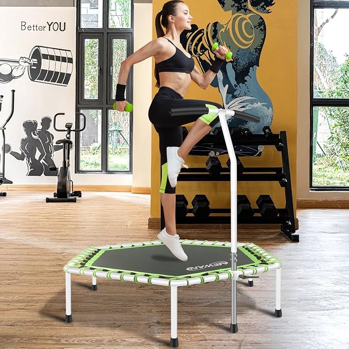 Newan 48'' Fitness Trampoline with Adjustable Handle Bar, Silent Trampoline Bungee Rebounder Jumping Cardio Trainer Workout for Adults - Max Limit 330 lbs