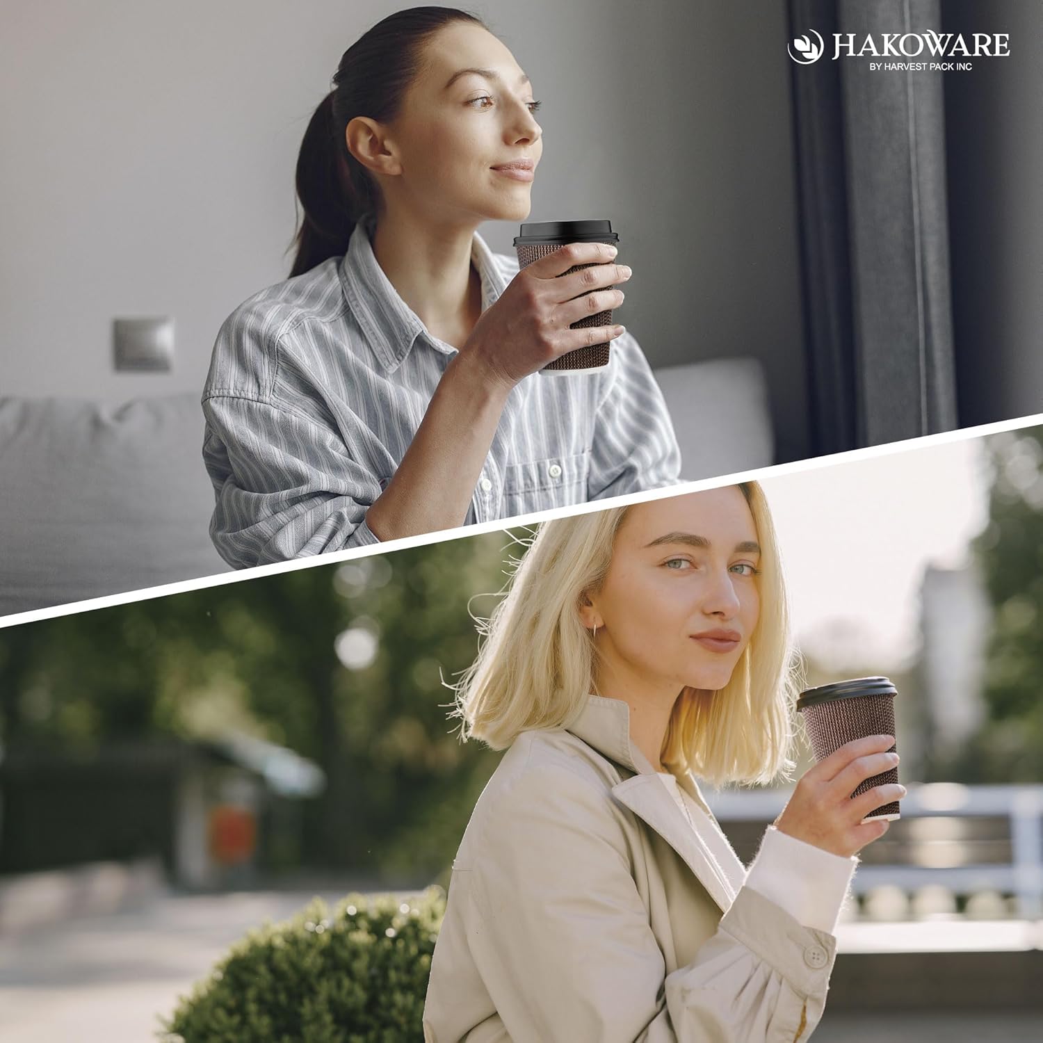 [100 SET]Harvest Pack 12 oz Disposable Coffee Cups, Insulated Ripple Double-Walled Paper Cups with Lids, Brown Geometric, Leak-Proof Drinking Cups for Tea Hot Chocolate Drinks To go coffee cups