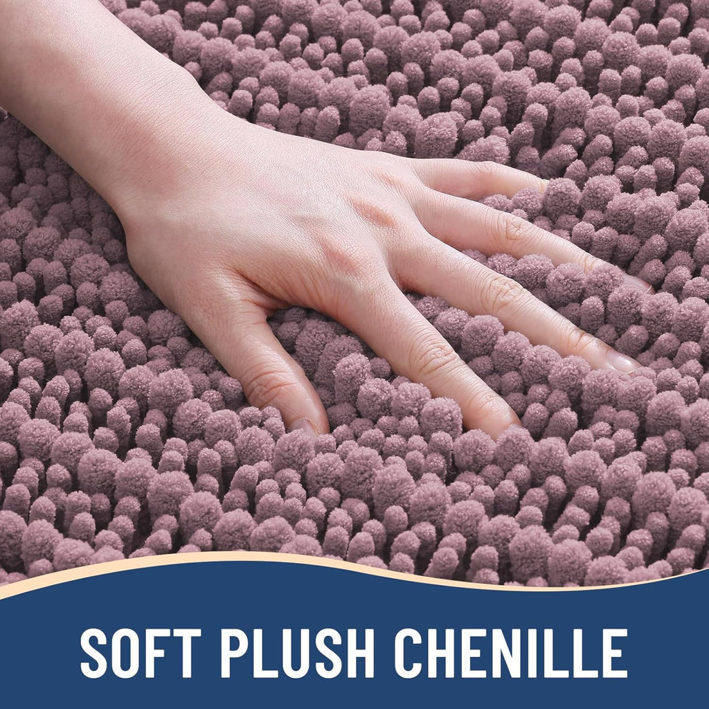 Arotive Luxury Chenille Bathroom Rug Mat, Extra Soft Thick Absorbent Shaggy Bath Rugs, Non-Slip Machine Wash Dry, Plush Bath Mats for Bathroom, Shower and Tub, 34x21, Deep Plum