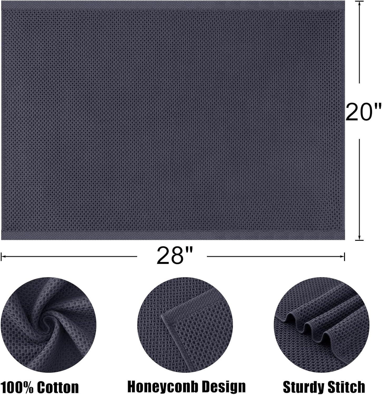 Kitinjoy 100% Cotton Waffle Weave Kitchen Towels, 4-Pack Super Soft and Absorbent Dish Towel for Drying Dishes, Kitchen Hand Towels, 20 in x 28 in, Dark Grey