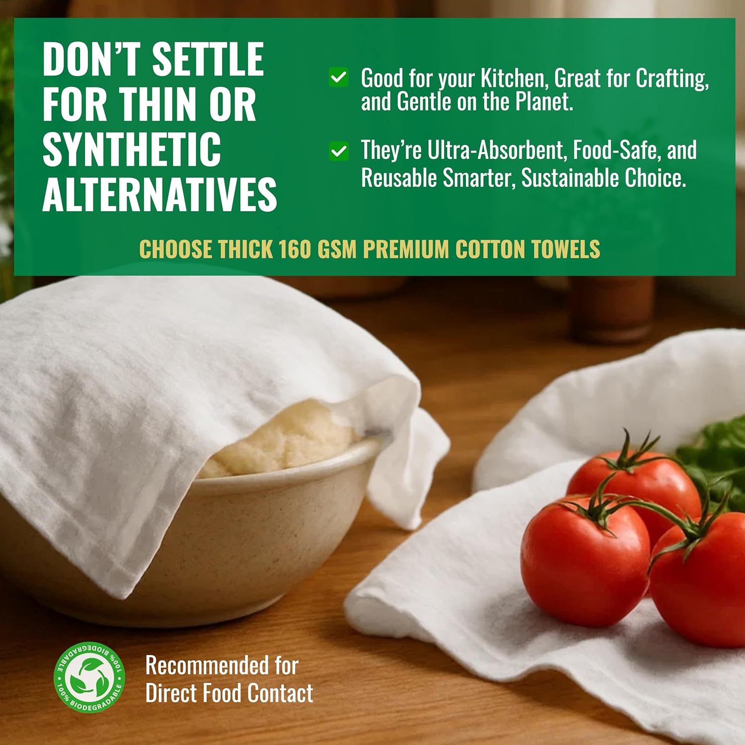 Flour Sack Towels – 24 Pack Cotton Kitchen Dish Towel, Tea Towels for Crafts, Embroidery, Baking, Bread Proofing – Thick, Absorbent, Quick-Dry – 15"x25" Natural