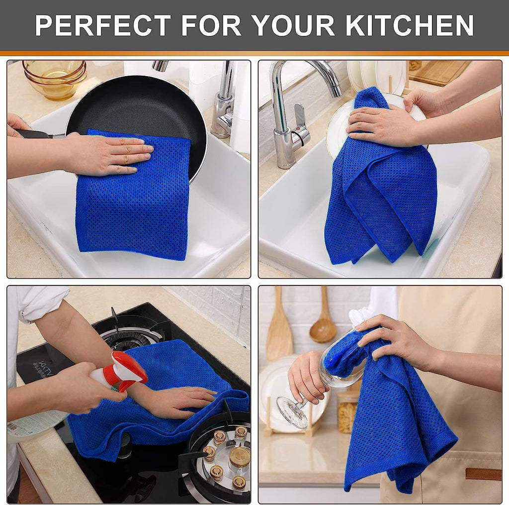 Kitinjoy 100% Cotton Waffle Weave Kitchen Towels, 4-Pack Super Soft and Absorbent Dish Towels for Drying Dishes, Kitchen Hand Towels, 13 in x 28 in, Blueberry