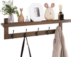 SMIBUY Coat Hooks with Shelf Wall-Mounted, 29.2 Inch Entryway Coat Rack for Wall, Bamboo Hanging Shelf with 5 Double Metal Hooks for Bathroom, Bedroom, Kitchen, Living Room, Mudroom (Walnut)