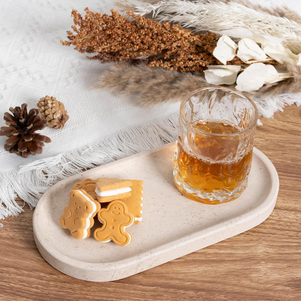 Koville Natural Marble Tray for Bathroom, Vanity Decorative Marble Trays for Countertop Organizer, Catchall Trays for Perfume, Candles, Jewelry, Stone Tray for Decor(Moca Crema Yellow)