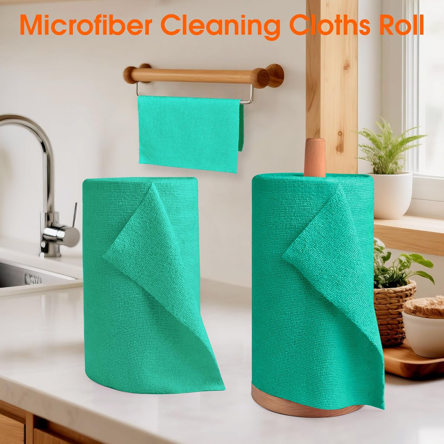 Roll of Microfiber Cleaning Cloth –100 Pack, Tear Away Microfiber Towels, Reusable, Washable, Scratch-Free, Cleaning Supplies,Kitchen Towels for Car, Home, Kitchen (Malachite Green)