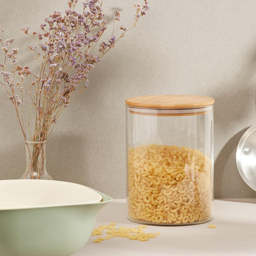 32oz Glass Food Storage Jars, Glass Jars with Bamboo Lids, Kitchen Storage Jars, Canisters with Airtight Lids for Spice, Coffee, Cookie, Set of 4, Pantry Organizers