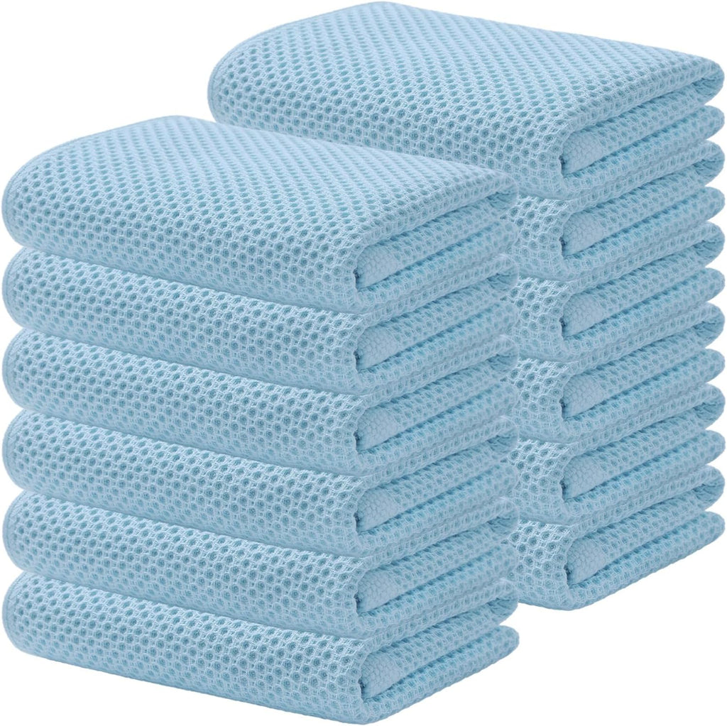 Kitinjoy 100% Cotton Waffle Weave Kitchen Towels (13 X 28 Inches, Sky Blue), 12-Pack Super Soft and Absorbent Dish Towels for Drying Dishes, Kitchen Hand Towels