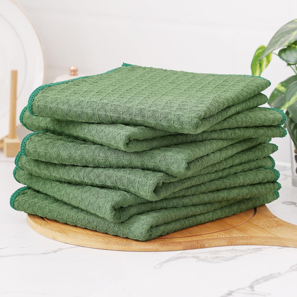 Homaxy Microfiber Waffle Weave Kitchen Towels, 16 x 28 Inch Ultra Absorbent and Solid Color Dish Towels, 4 Pack, Grass Green