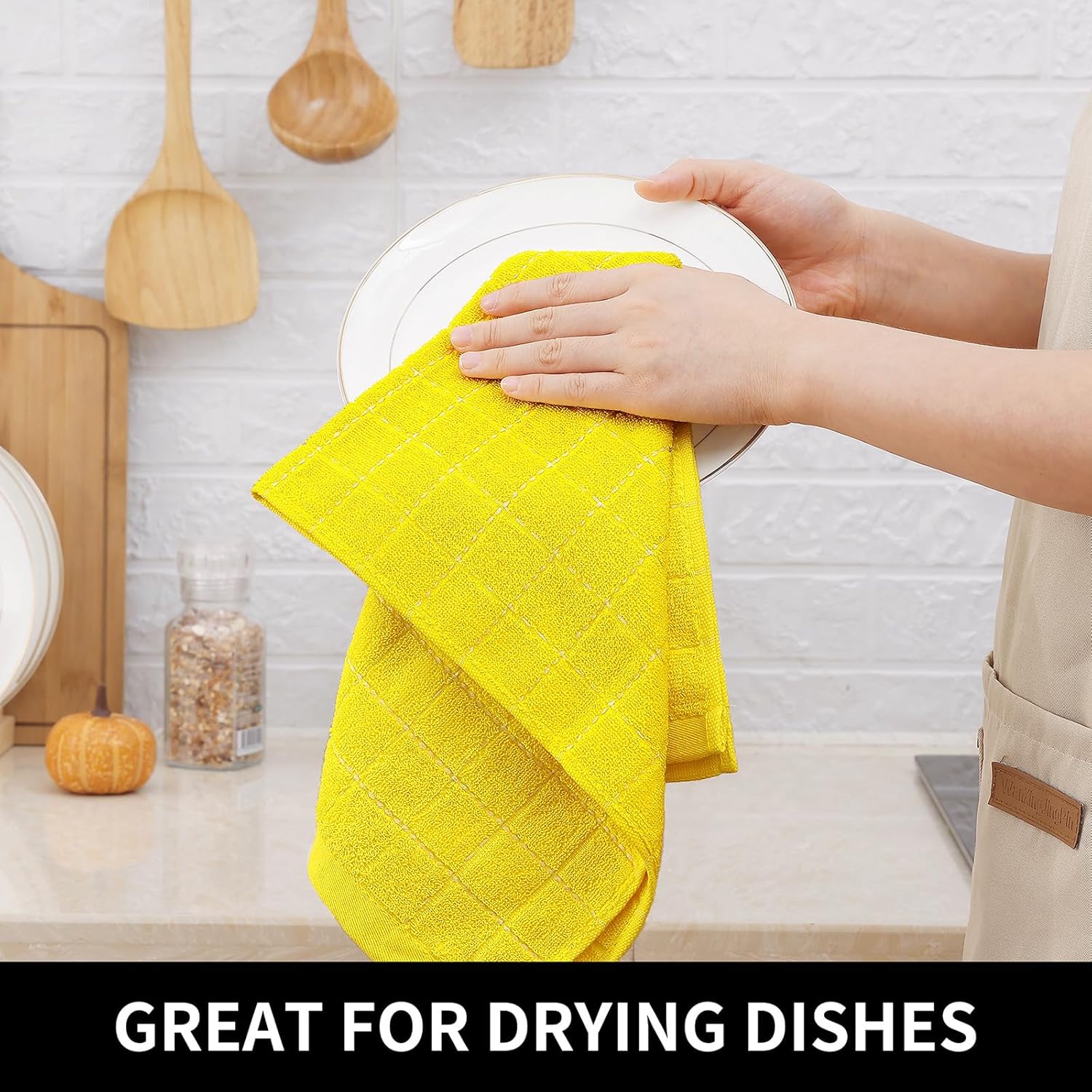 Homaxy 100% Cotton Terry Kitchen Dish Cloths, Ultra Soft and Absorbent Dish Towels for Kitchen, Perfect for Drying and Washing Dishes, 8 Pack, 12 x 12 Inches, Yellow