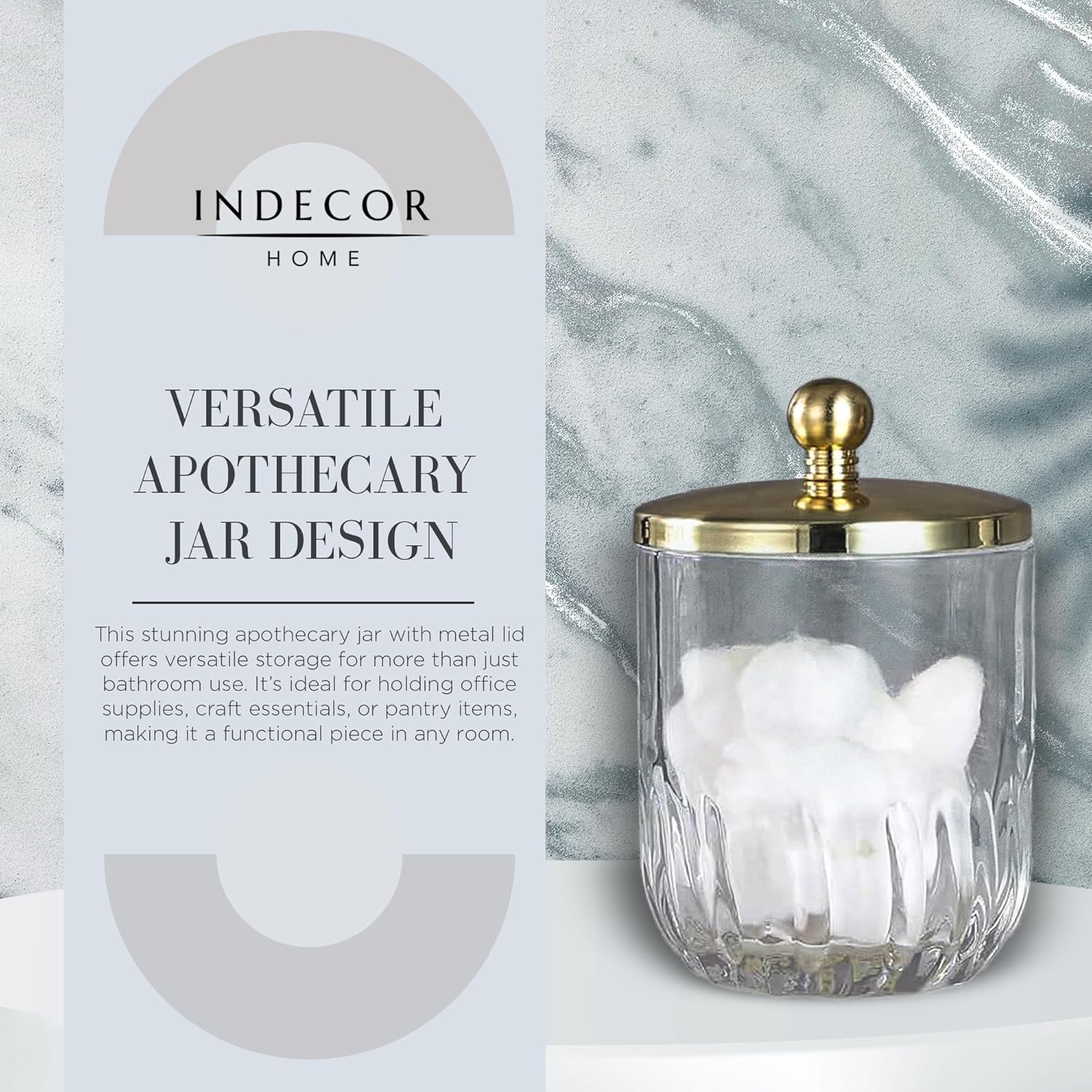 Glass Jar with Metal Lid for Bathroom Organization, Clear Apothecary Jar for Cotton Balls, Q Tips, and Small Accessories, Stylish Bathroom Storage Container Nickel