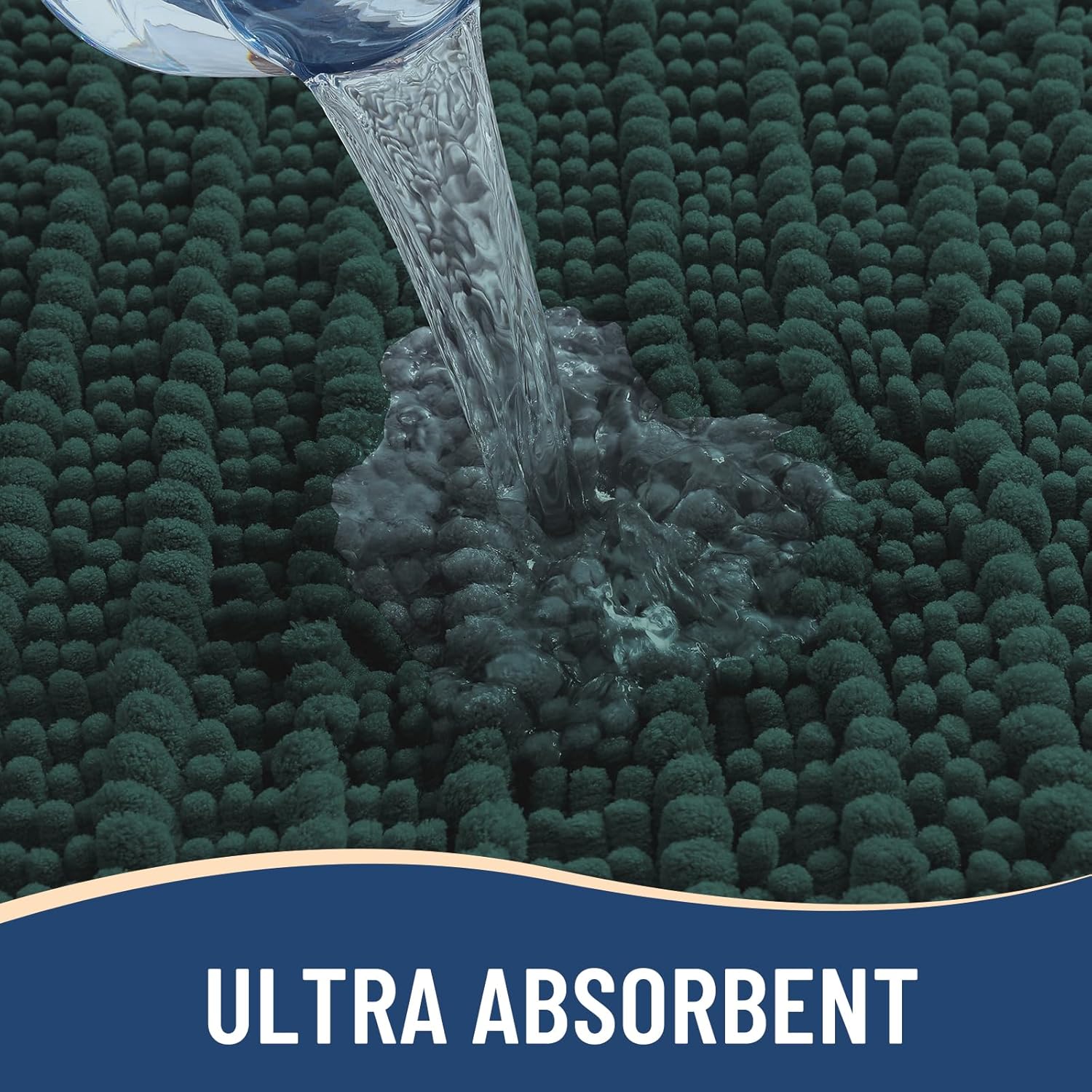 Arotive Luxury Chenille Bathroom Rug Mat, Extra Soft Thick Absorbent Shaggy Bath Rugs, Non-Slip Machine Wash Dry, Plush Bath Mats for Bathroom, Shower and Tub, 45x27, Dark Green