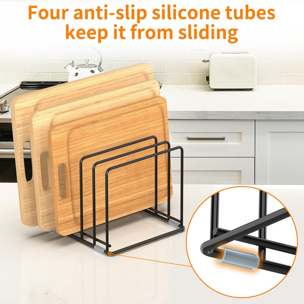 Cutting Board Organizer, [2-Pack] Kitchen Cabinet Organizer, Divided Rack with 5 Slots for Baking Trays, Cutting Boards - Cookie sheet Organizer Inside Cabinet, Baking Sheets Holder (Large)