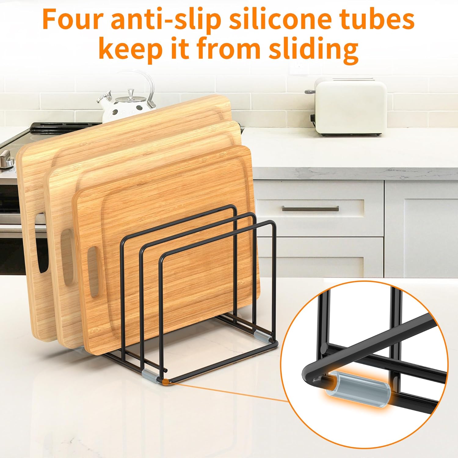 Cutting Board Organizer, Kitchen Cabinet Organizer, Divided Rack with 5 Slots for Baking Trays, Cutting Boards - Cookie sheet Organizer Inside Cabinet, Baking Sheets Holder (large)