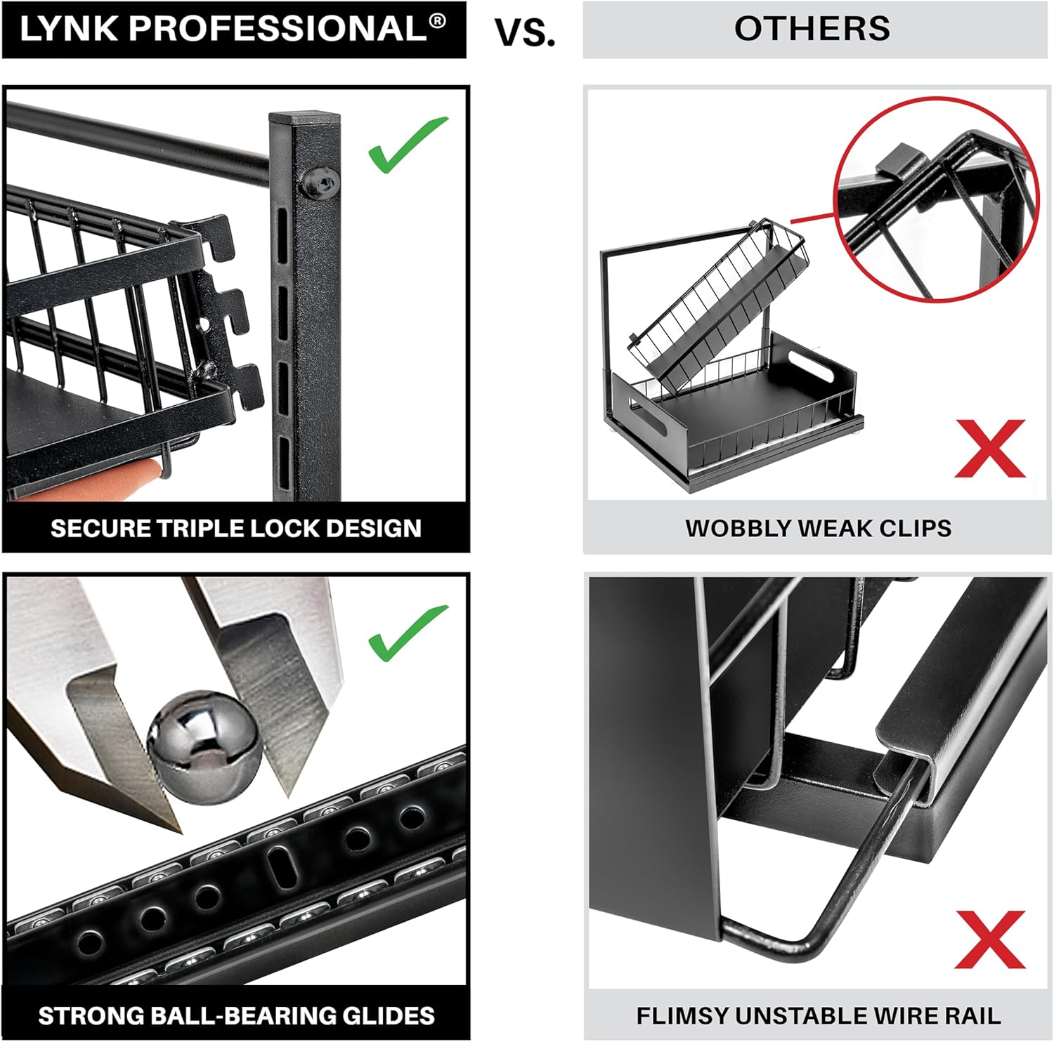 LYNK PROFESSIONAL® Pull Out Under Sink Kitchen Cabinet Organizer - 10" W x 14" D 2-Tier Drawer - Sliding Shelf Organizer for Cabinets and Undersink Storage Shelves - Lifetime Ltd. Warranty – Black