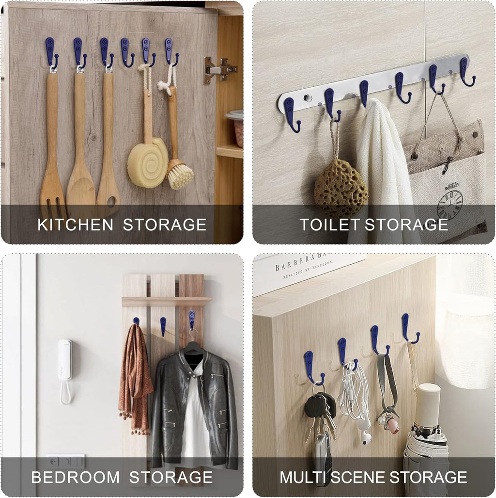 15-Pack Coat Hooks with 30 Screws | Heavy Duty Wall Mounted for Robe, Backpack & Keys | Entryway, Bathroom, Bedroom Hanging Hardware (Purple)