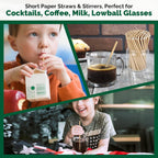 [500 Counts] Chunspak 5.75 inch Disposable Brown Kraft Short Paper Cocktail Straws & Stirring Straws - for Home, Bars and Restaurants